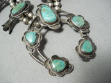 Women's Vintage Native American Navajo Royston Turquoise Sterling Silver Squash Blossom Necklace-Nativo Arts