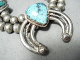 Rare Turquoise Vintage Native American Navajo Sterling Silver Squash Blossom Necklace-Nativo Arts