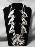 Native American Opulent Vintage Navajo Turquoise Inlay Sterling Silver Squash Blossom Necklace-Nativo Arts