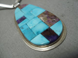 Stunning Vintage Native American Navajo Turquoise Spiny Oyster Inlay Sterling Silver Necklace-Nativo Arts