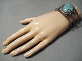 Superior Vintage Native American Navajo Huge Blue Vivid Turquoise Sterling Silver Bracelet Old-Nativo Arts