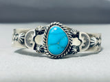 Dynamic Vintage Native American Navajo Blue Gem Turquoise Sterling Silver Bracelet Signed-Nativo Arts