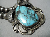 One Of The Best Vintage Native American Navajo Blue Diamond Turquoise Sterling Silver Necklace-Nativo Arts
