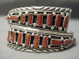 Very Unique 2 Row Navajo Coral Sterling Silver Eave Bracelet Native American-Nativo Arts