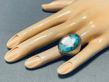 Heavy Vintage Native American Navajo Pilot Mountain Turquoise & Mop Sterling Silver Ring-Nativo Arts