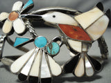 Rare Larger Vintage Native American Navajo Bird Turquoise Inlay Sterling Silver Bracelet Old-Nativo Arts