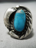 Outstanding Vintage Native American Navajo Old Kingman Turquoise Sterling Silver Ring-Nativo Arts