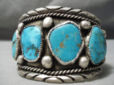 Heavy Thick Vintage Native American Navajo Turquoise Nugget Sterling Silver Bracelet Old-Nativo Arts