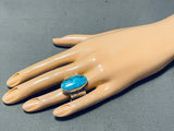 Tremendous Native American Navajo Kingman Turquoise Sterling Silver Giant Ring-Nativo Arts