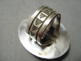 Huge Navajo Green Turquoise Intricate Sterling Silver Native American Ring-Nativo Arts