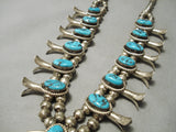 Amazing Vintage Native American Navajo Blue Turquoise Sterling Silver Squash Blossom Necklace-Nativo Arts