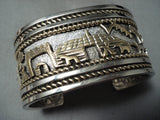 Heavy Thick Native American Navajo Hand Wrought Sterling Silver Gold Bracelet-Nativo Arts