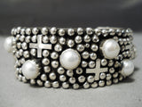 Important Native American Navajo Cross Christian Sterling Silver Pearl Bracelet Cuff-Nativo Arts
