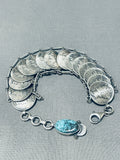 Unique Native American Navajo Blue Diamond Turquoise & Mercury Dime Sterling Silver Bracelet-Nativo Arts