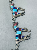 One Of The Best Vintage Native American Navajo Turquoise Horse Inlay Sterling Silver Necklace-Nativo Arts