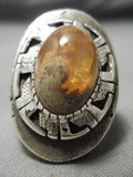 Heavy Huge Navajo Amber Sterling Silver Native American Ring Wow-Nativo Arts