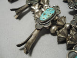 Early Best Vintage Native American Navajo Turquoise Sterling Silver Squash Blossom Necklace Old-Nativo Arts