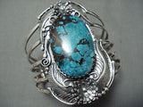 One Of The Biggest Vintage Native American Navajo Spiderweb Turquoise Sterling Silver Bracelet-Nativo Arts
