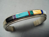 Intricate Vintage Native American Navajo Turquoise Sterling Silver Inlay Bracelet-Nativo Arts