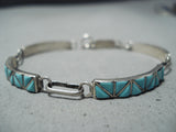 Attractive Vintage Native American Zuni Blue Gem Turquoise Sterling Silver Bracelet Old-Nativo Arts