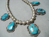 Outstanding Vintage Native American Navajo Morenci Turquoise Sterling Silver Necklace Old-Nativo Arts
