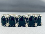 Excellent Signed Vintage Native American Navajo Black Onyx Sterling Silver Bracelet-Nativo Arts