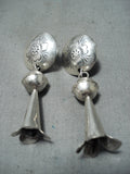 Unique Vintage Navajo Native American Sterling Silver Squash Blossom Earrings-Nativo Arts