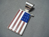 Tremendous Navajo Lapis Sterling Silver Usa Flag Pendant Native American-Nativo Arts