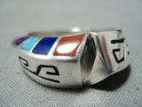 Lonn Parker Native American Navajo Inlay Turquoise Lapis Coral Sterling Silver Ring-Nativo Arts