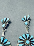 Dazzling Vintage Native American Zuni Blue Gem Turquoise Sterling Silver Dream Catcher Earrings-Nativo Arts