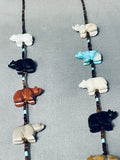 Stunning Native American Navajo Turquoise Coral Sterling Silver Animal Fetish Necklace-Nativo Arts