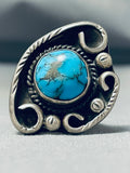 Tremendous Vintage Native American Navajo Kingman Turquoise Sterling Silver Ring-Nativo Arts
