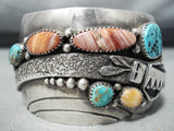 Kachina Yei Vintage Native American Navajo Turquoise Sterling Silver Swirl Bracelet-Nativo Arts