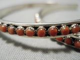 One Of The Biggest Best Native American Navajo Coral Sterling Silver Hoop Earrings-Nativo Arts
