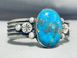 Stunning Native American Navajo Signed Turquoise Dome Sterling Silver Bracelet-Nativo Arts