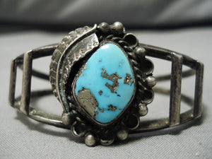 Stunning Vintage Native American Navajo Old Morenci Turquoise Sterling Silver Bracelet Cuff-Nativo Arts