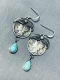 Fabulous Native American Navajo Kingman Turquoise Sterling Silver Dime Earrings-Nativo Arts