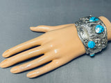 Native American Tommy Yazzie Howling Coyote Turquoise Sterling Silver Bracelet-Nativo Arts