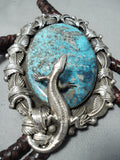 Colossal Native American Navajo Turquoise Lizard Sterling Silver Bolo Tie-Nativo Arts