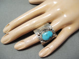 Del John Navajo Blue Gem Turquoise Sterling Silver Ring Native American-Nativo Arts