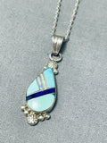 Eye Catching Vintage Native American Navajo Inlay Turquoise Lapis Sterling Silver Necklace-Nativo Arts