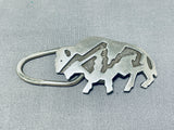 Fascinating Vintage Native American Navajo Signed Sterling Silver Buffalo Key Chain-Nativo Arts