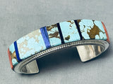 Signed Native American Navajo #8 Turquoise Thicker Sterling Silver Bracelet Cuff-Nativo Arts