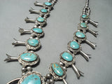 Authentic Vintage Native American Navajo Rare Turquoise Sterling Silver Squash Blossom Necklace-Nativo Arts