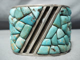 One Of The Biggest Best Vintage Native American Navajo Turquoise Inlay Sterling Silver Bracelet-Nativo Arts