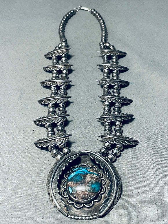 Museum Vintage Native American Navajo Bisbee Turquoise Sterling Silver Squash Blossom Necklace-Nativo Arts