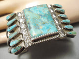 Amazing Vintage Native American Navajo Squared Turquoise Sterling Silver Bracelet Old-Nativo Arts