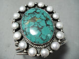 Towering Vintage Native American Navajo Shakey Family Turquoise Sterling Silver Pearl Bracelet-Nativo Arts
