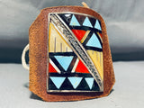 Native American One Of The Most Unique Vintage Zuni Turquoise Inlay Sterling Silver Bracelet-Nativo Arts