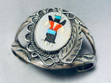 Signed Vintage Dancer Kachina Sterling Silver Native American Navajo Inlay Bracelet-Nativo Arts